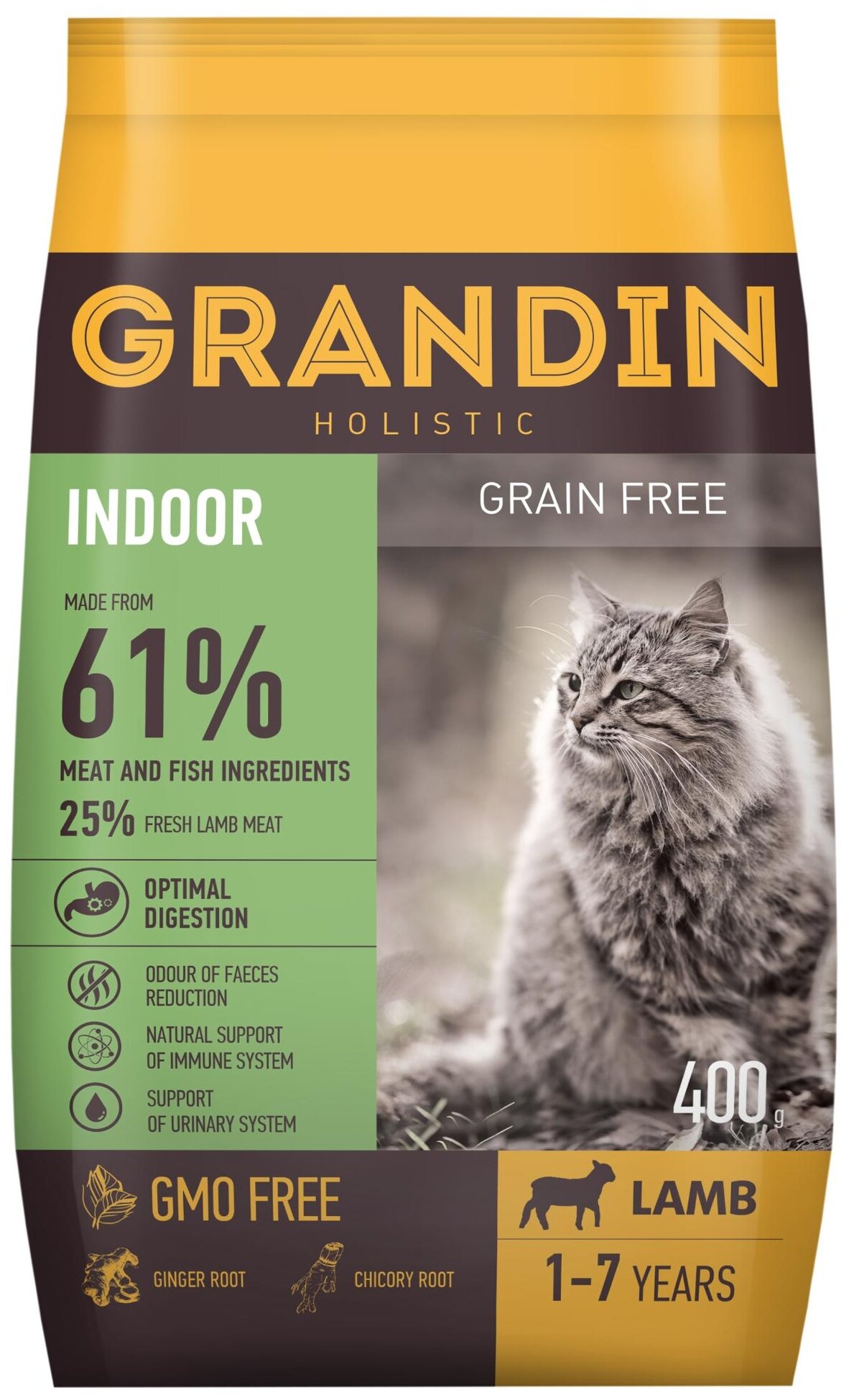 Grandin Indoor Сухой корм для кошек, с ягненком, 400 гр. - фотография № 1