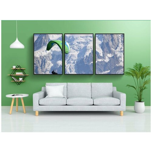 фото Набор модулных постеров для интерьера "полеты на параплане, parapentiste, панорамный вид" 60x90 см. в тубусе, без рамки lotsprints