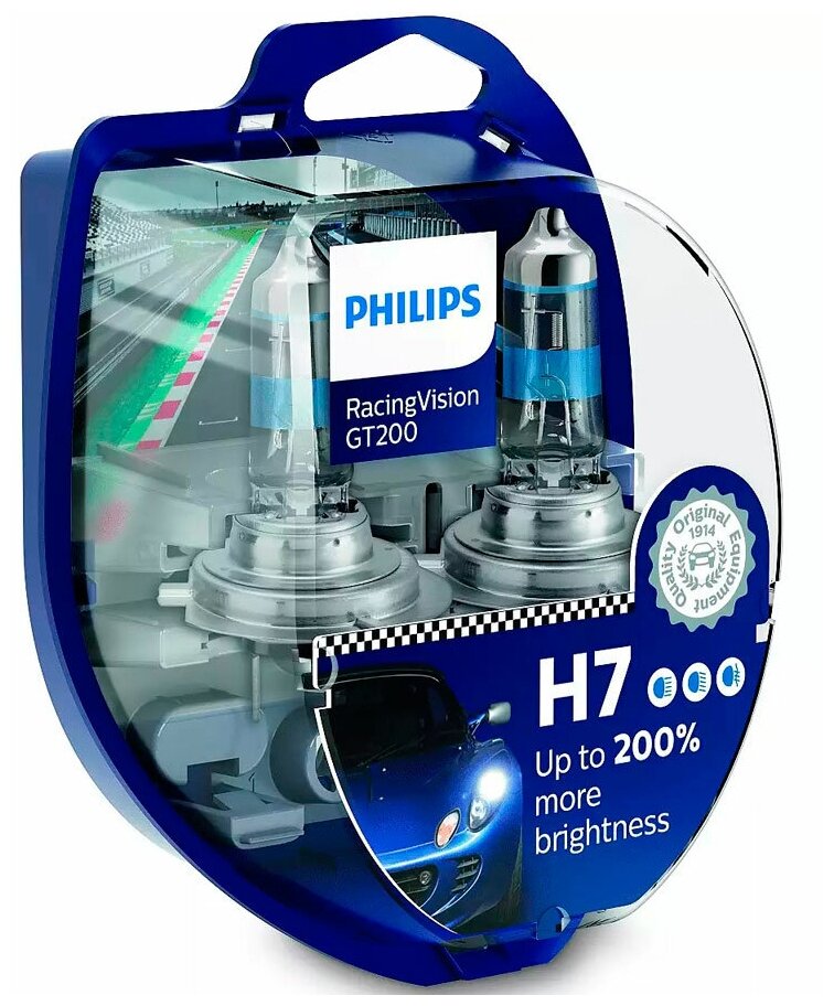 Лампы автомобильные PHILIPS Racing Vision GT200 H7 12V +200% PHILIPS-12972RGTS2