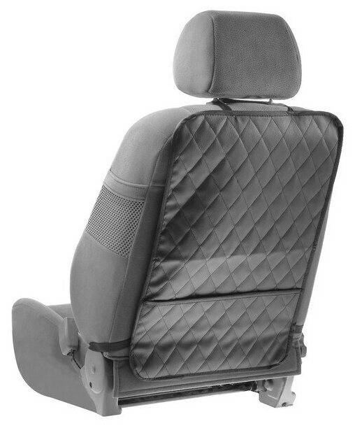 Накидка-незапинайка на спинку сиденья, с карманом, экокожа, ромб, серый, размер: 60х40 см
