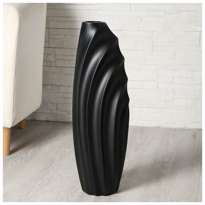 Ваза керамика напольная "Волны" 7х58 см. чёрный 5096193