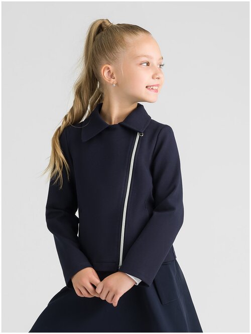 Школьный пиджак Sherysheff, карманы, размер 152, синий