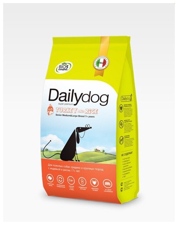 Dailydog корм для пожилых собак средних и крупных пород, индейка и рисом 3 кг