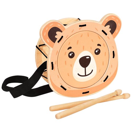 фото Музыкальный инструмент игрушечный барабан детский деревянный мега тойс мишка