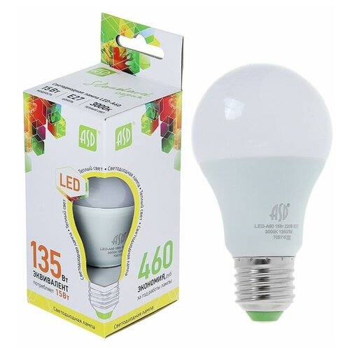 Лампа светодиодная ASD LED-A60-standard, Е27, 15 Вт, 230 В, 3000 К, 1350 Лм