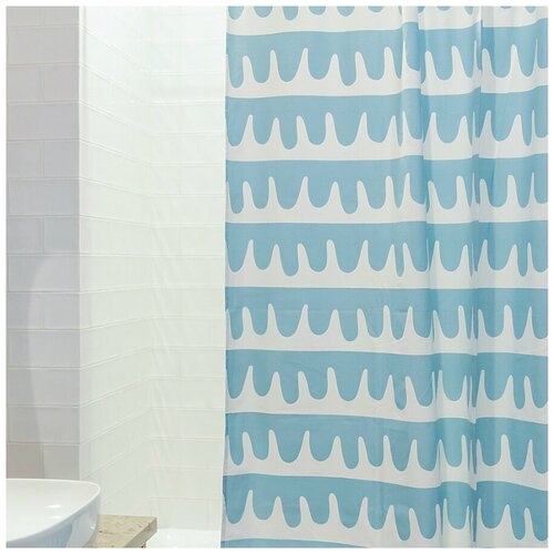 фото Штора для ванной popple голубого цвета cuts&pieces, 180х200 см tkano
