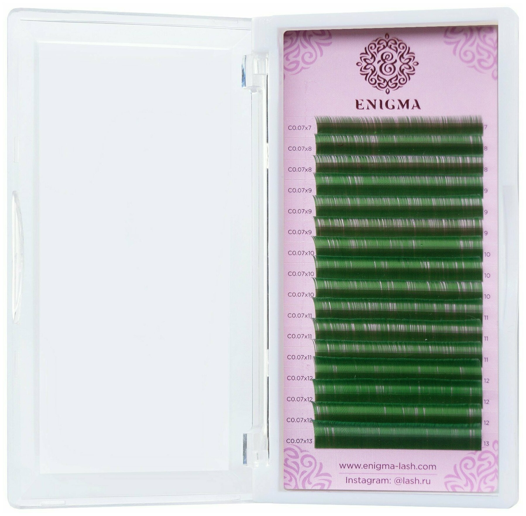 Цветные ресницы M 0.10 (микс) 6-13 мм "Green" 16 линий Enigma