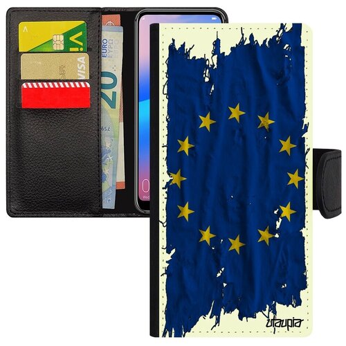 фото Защитный чехол книжка для смарфона // galaxy a50 // "флаг европы на ткани" дизайн патриот, utaupia, белый