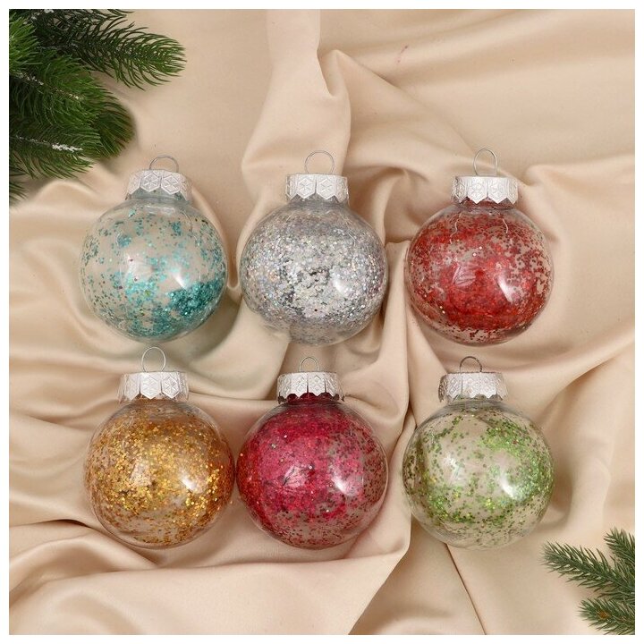 фото Набор шаров пластик d-6 см, 6 шт "Праздничное ассорти блеск" микс