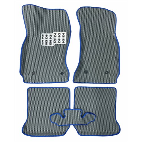 Автомобильные коврики ЕВА / EVA с бортами 3д / 3D для Renault Duster 1 рестайлинг 2015-2021 / Рено Дастер 1 серый(ромб)-синий / металл подпятник
