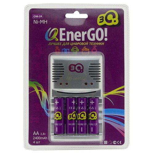 Зарядное устройство 3Q-EnerGO! C46-24 для аккумуляторов AA, AAA, Крона + 4 AA (2400mAh) зарядное устройство 3q energo c46 24 для аккумуляторов aa aaa крона 4 aa 2400mah