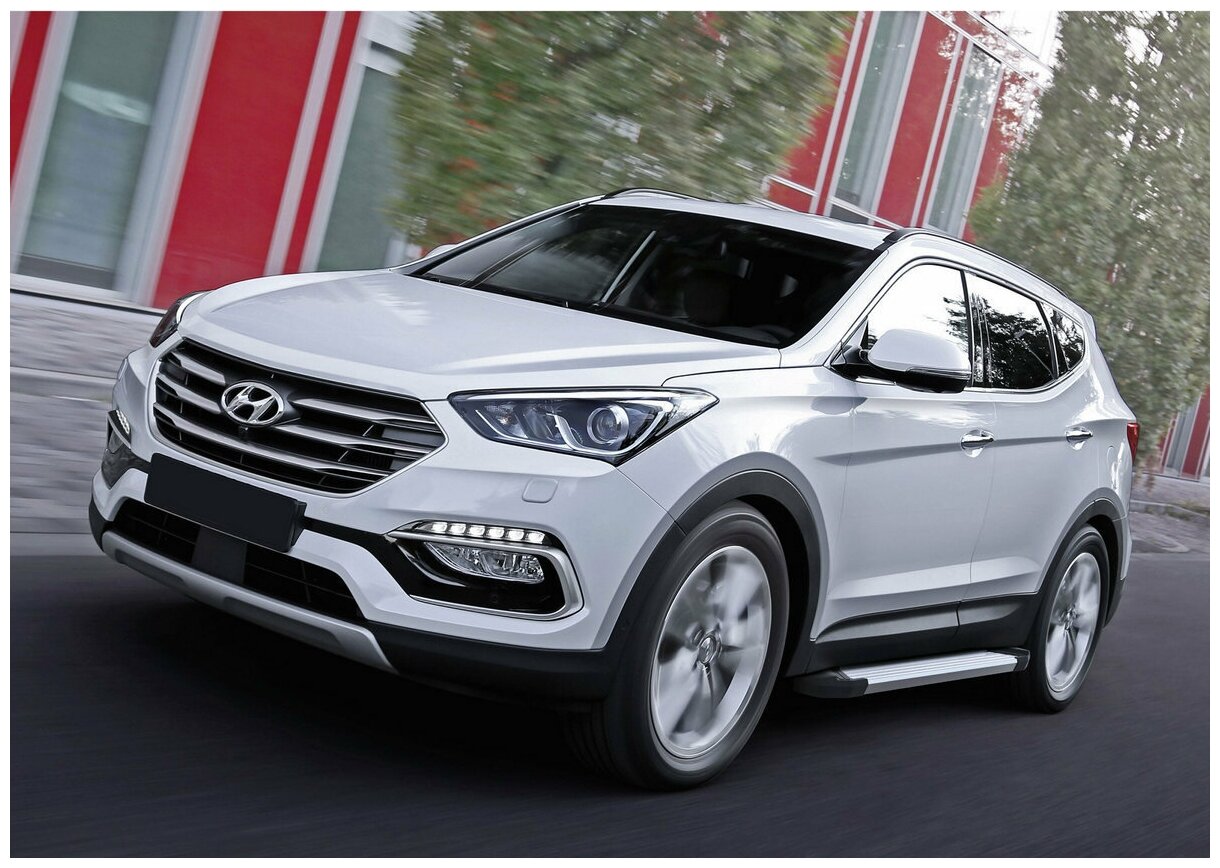Пороги на автомобиль "Silver" Rival для Hyundai Santa Fe III 2012-2018/Santa Fe Premium 2015-2016 180 2  алюминий F180AL23052