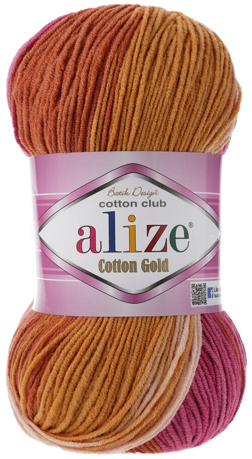 Пряжа Alize Cotton Gold Batik, 55 % хлопок, 45 % акрил, 100 г, 330 м, 1 шт., 7107 белый кирпич