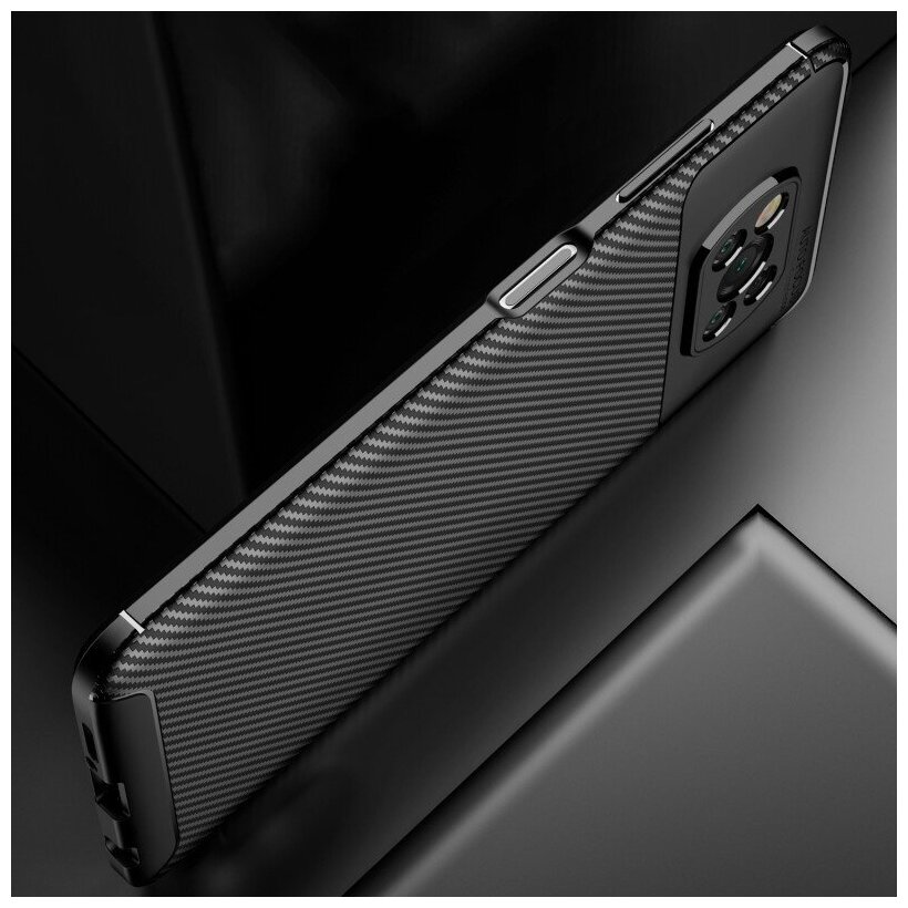 Чехол панель-бампер MyPads для Xiaomi POCO X3 / X3 NFC / X3 Pro из прочного силикона с матовой отделкой «под карбон» черная