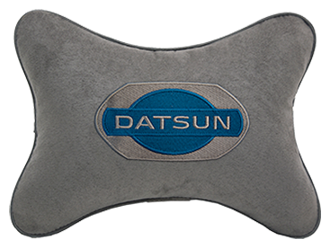 Автомобильная подушка на подголовник алькантара L.Grey с логотипом автомобиля DATSUN