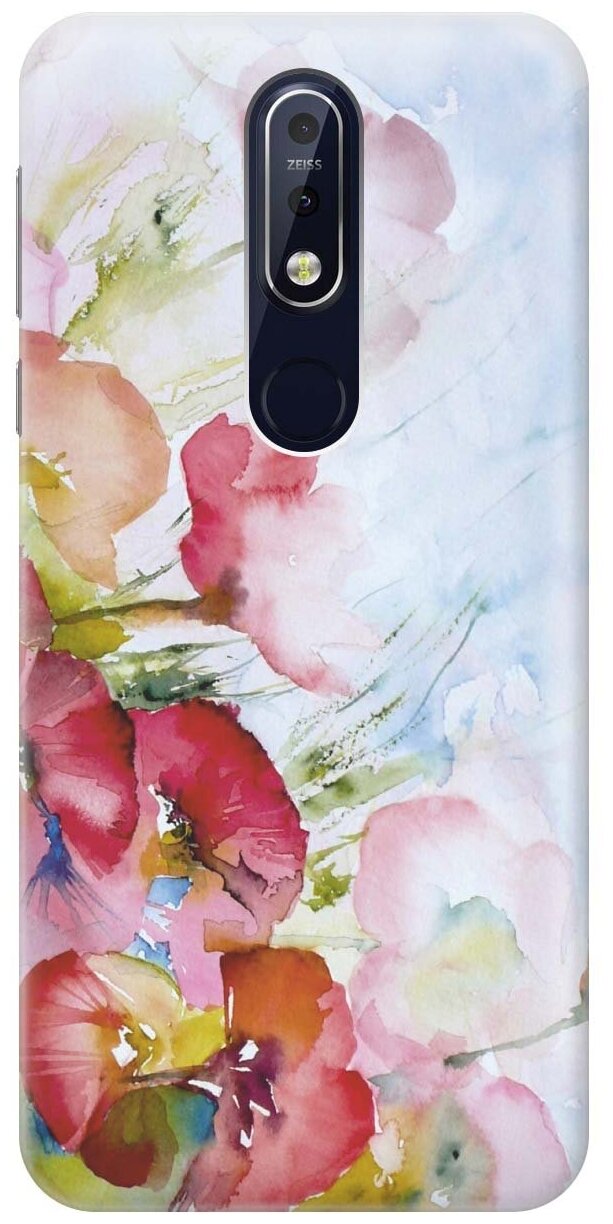 GOSSO Ультратонкий силиконовый чехол-накладка для Nokia 7.1 (2018) с принтом "Акварельные цветы"