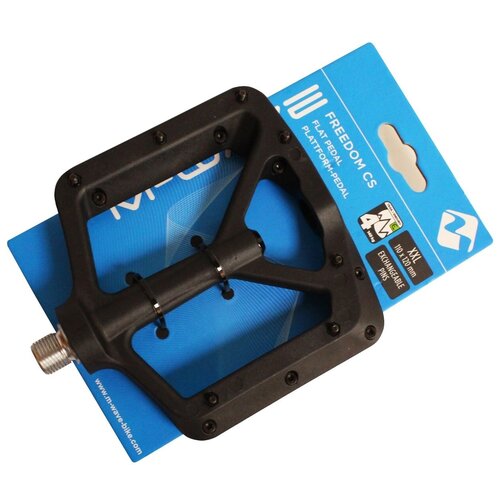 фото Педали 5-313350 пластик. широкие, с 2-мя пром. подшип. 110*120мм (xxl) герм. ось cr-mo со смен. шипами, черные (на блист.) freedom cs m-wave