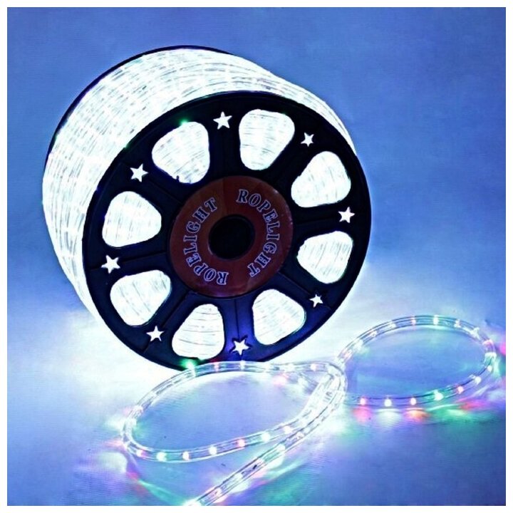 LED шнур 13 мм, круглый, 100 м, фиксинг, 2W-LED/м-36-220V. в компл. набор д/подкл, мульти 461030 - фотография № 1