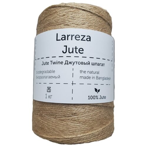 фото Шпагат джутовый для вязания рукоделия larreza 16lbs/2ply ,1 кг 2 нити , веревка джутовая