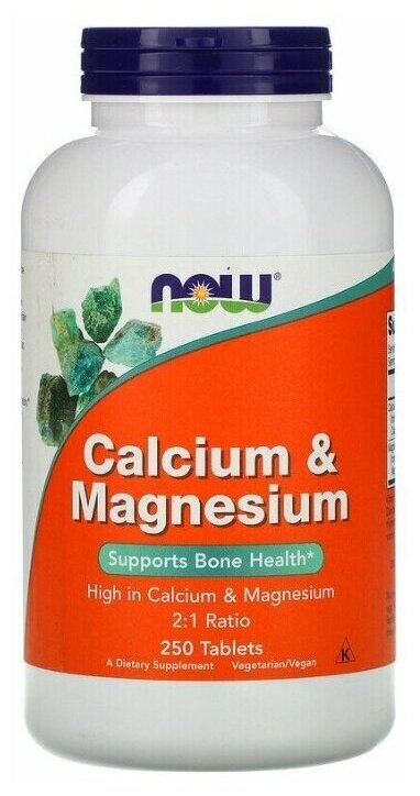 Таблетки NOW Calcium & Magnesium, 760 г, 250 шт.