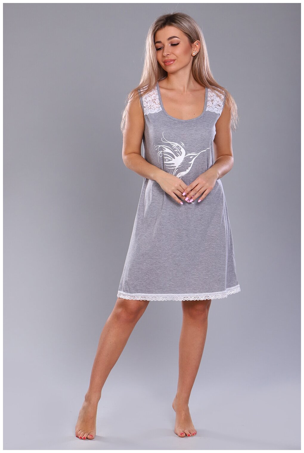 Женская ночная сорочка в сером цвете, размер 52 - фотография № 4
