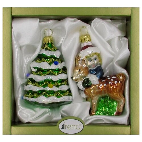 фото Набор елочных игрушек irena co девочка с оленёнком и ёлочка 62383, разноветный, 2 шт.
