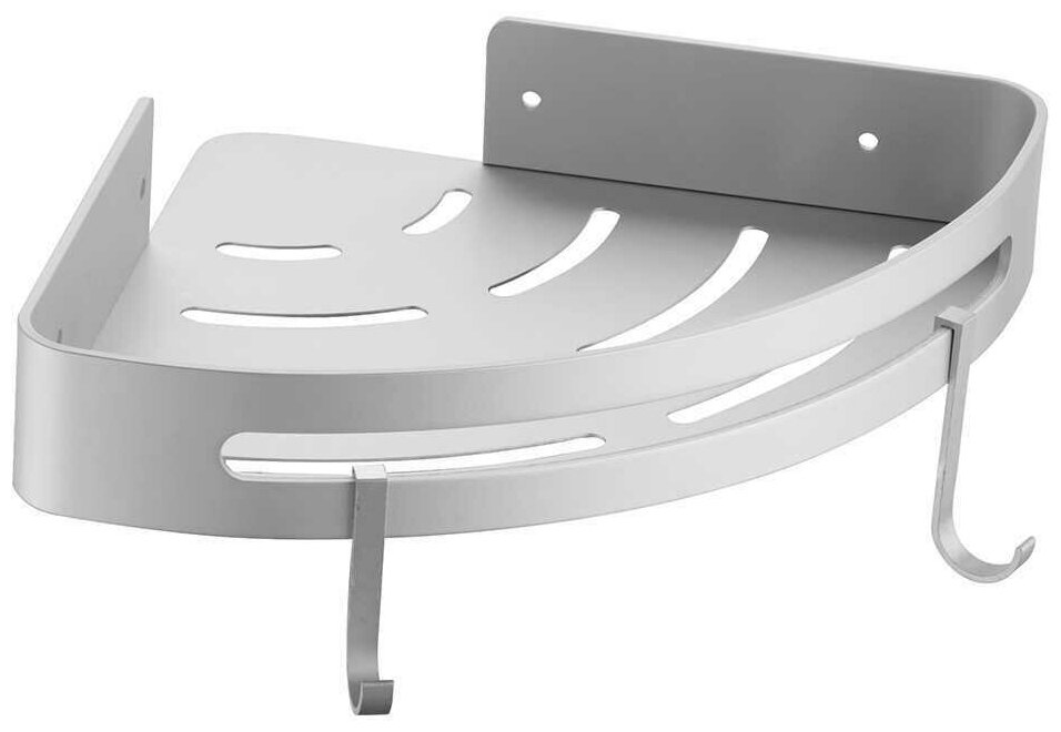 фото FASHUN Полка для ванной (душевой) угловая решетчатая с крючками A7335-17, серебристая