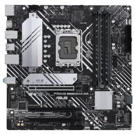 Материнская плата mATX ASUS PRIME B660M-A D4 (LGA1700, B660, 4*DDR4(5333), 4*SATA 6G RAID, 2*M.2, 3*PCIE, 7.1CH, Glan, 4*USB 3.2, 4*USB 2.0, 2*HDMI/DP