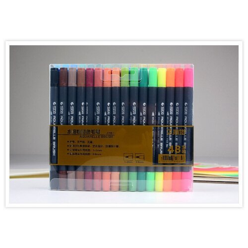 Набор двухсторонних акварельных маркеров STA 48 цветов, кисть-пуля