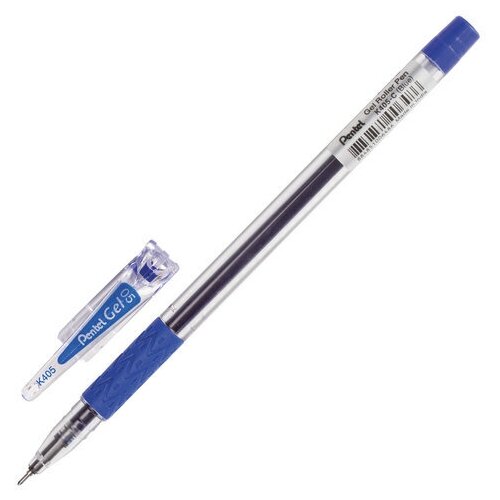 Ручка гелевая с грипом PENTEL (Япония), синяя, корпус прозрачный, узел 0,5 мм, линия письма 0,25 мм, K405-CN 12 шт
