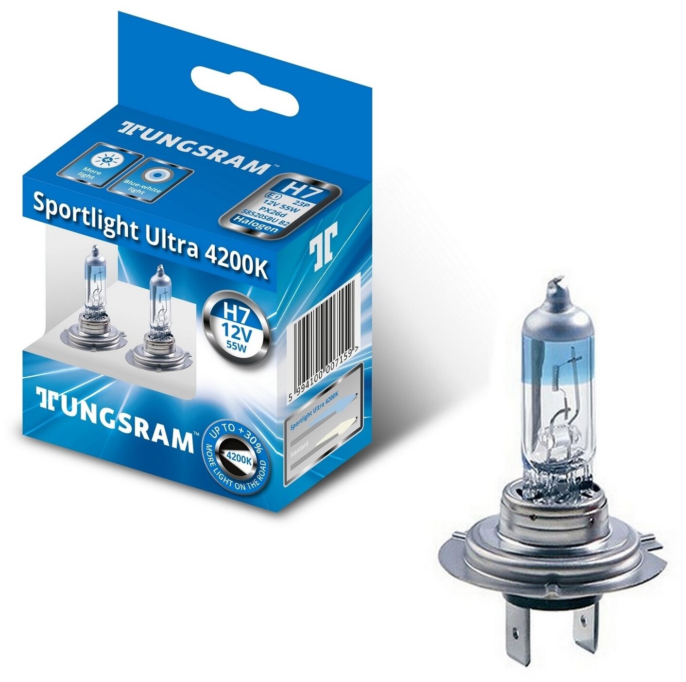 Лампы H7 12V- 55W (PX26d) (белый свет-голуб. оттен.) Sportlight Ultra (к. уп.2шт.) 93097899