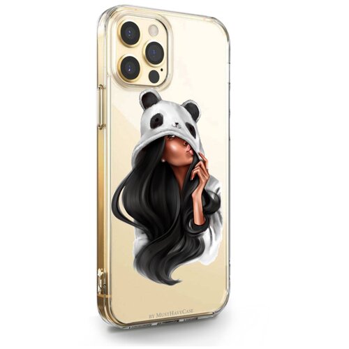 фото Прозрачный силиконовый чехол musthavecase для iphone 12/12 pro panda girl/ панда для айфон 12/12 про противоударный