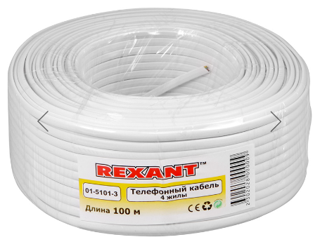 Кабель Rexant 01-5101-3 телефонный штлп 4 жилы CCA, белый, 100м