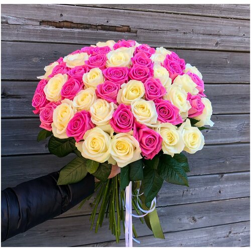 Розы Премиум 51 шт розово-белые высота 50 см арт.11025 - Просто роза ру