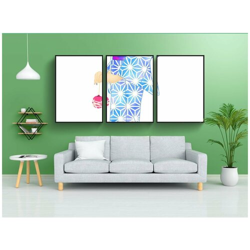 фото Набор модулных постеров для интерьера "женщины, юката, группа" 60x90 см. в тубусе, без рамки lotsprints