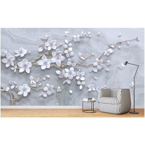 Фотообои Флизелиновые с виниловым покрытием 3д Цветы сакуры 500х270 см , обои на стену