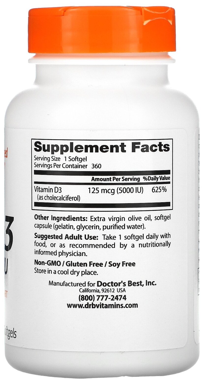 Doctor's Best Vitamin D3 капс., 5000 МЕ, 120 г, 360 шт.