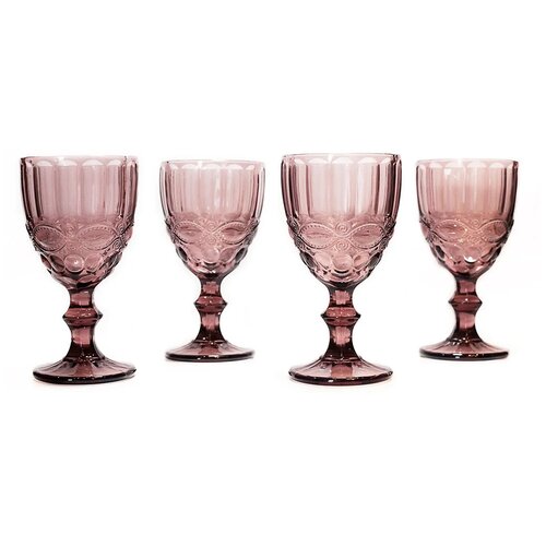 Набор стеклянных бокалов, 4 шт, 198 мл., цвет фиолетовый, декор флора.