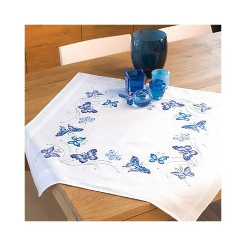 фото Набор для вышивания vervaco скатерть№01 pn-0145088 голубые бабочки 1 шт.