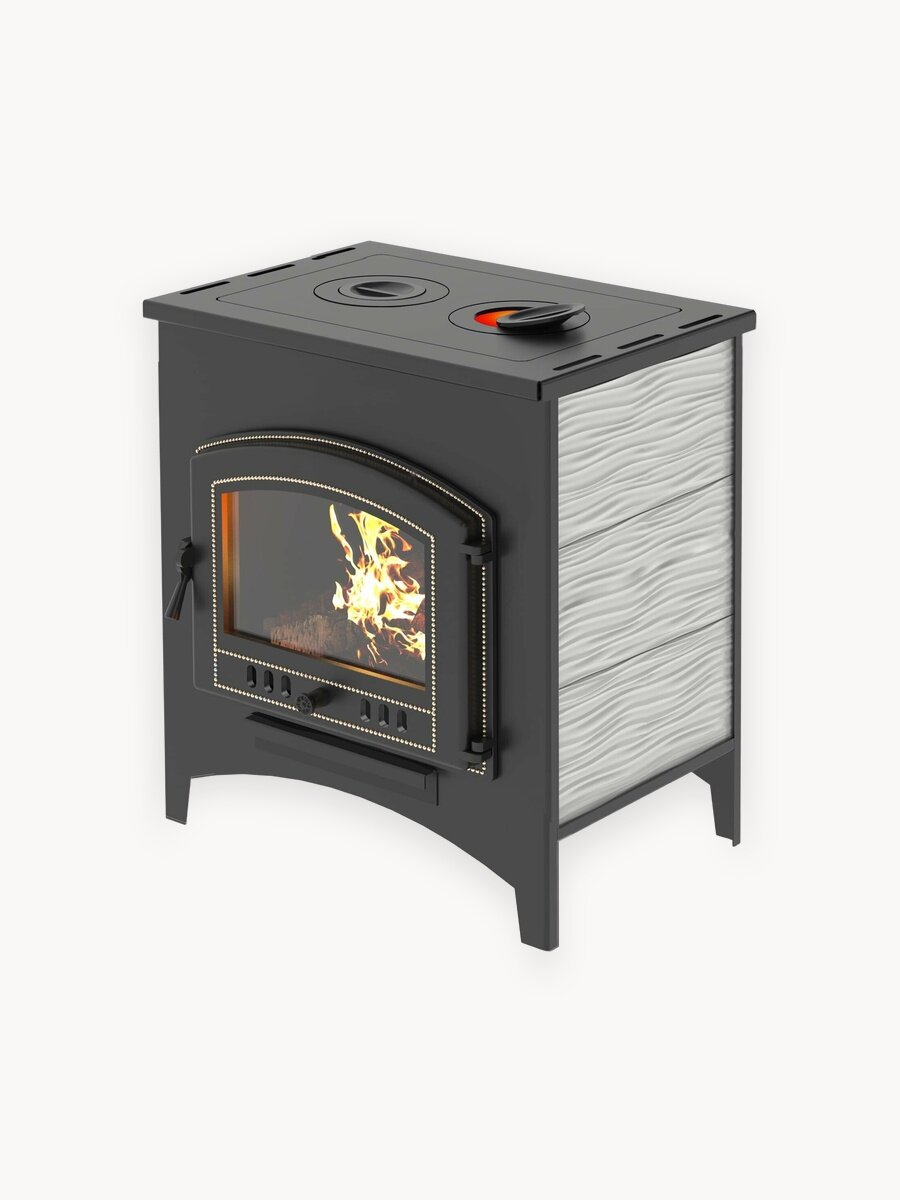 Отопительная печь "Везувий" В11 (224), стальная, дверца со стеклом, с плитой