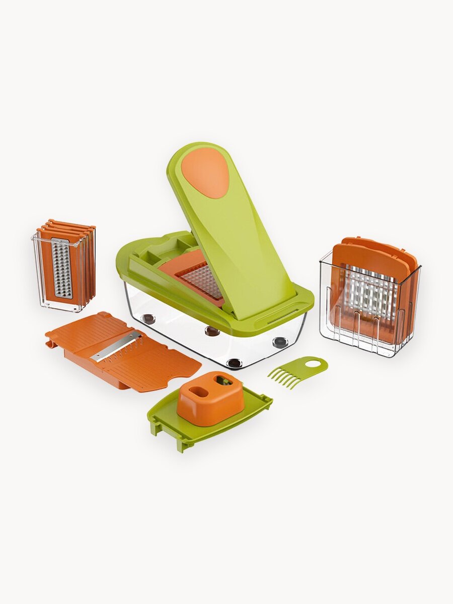 Овощерезка "Oursson CV2808PM/MC", с контейнером, 8 насадок, многоцветная