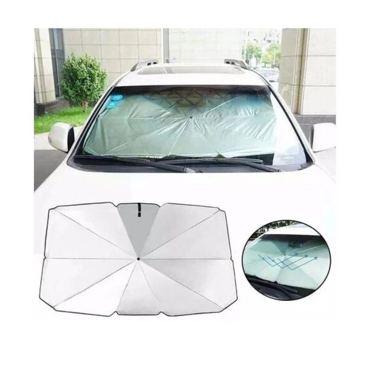 Зонт солнцезащитный для лобового стекла автомобиля 140х80 см.