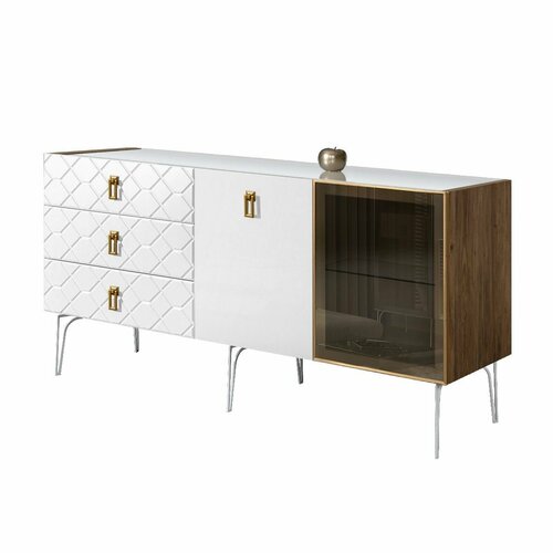 Комод для гостиной 1.6 м Bogemia Woodline Fa (Белый) (Lakobel/Золото) БМКМ-4[5][10]