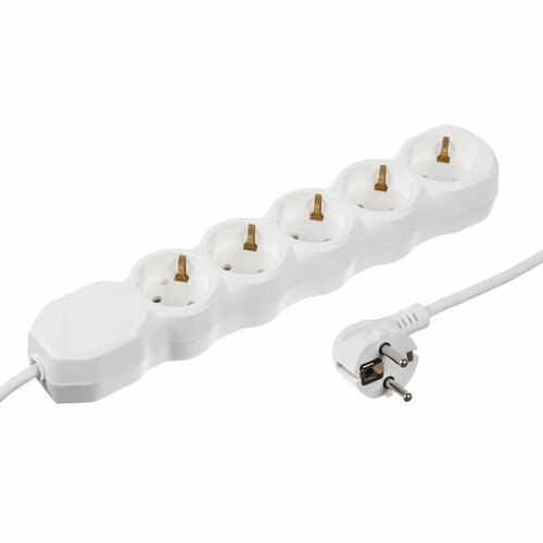 Удлинитель Luazon Lighting ECO,5 розеток,2 м,10 А,2200 Вт, ПВС 3х0.75мм2, с з/к белый удлинитель toker 5r5 3 5 розеток 3 м с з 10а 2000 вт