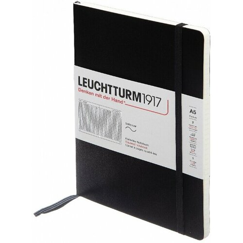 Leuchtturm 310337 Блокнот leuchtturm classic, a5, 80 г/м2, 123 стр, в клетку, мягкая обложка, черный