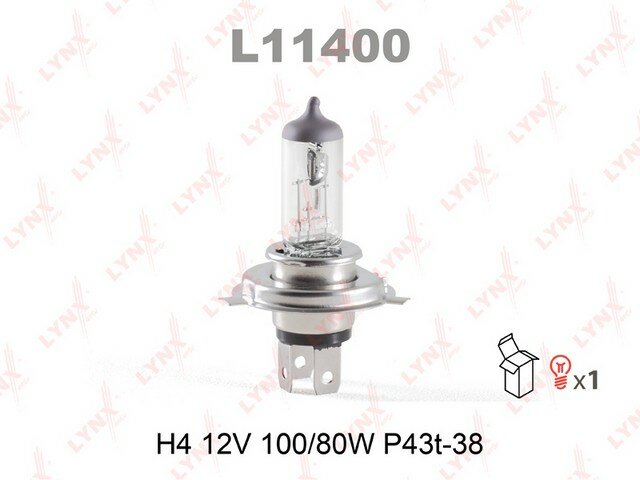 Лампа галогеновая H4 LYNXauto 12V 100/80W P43T-38 L11400
