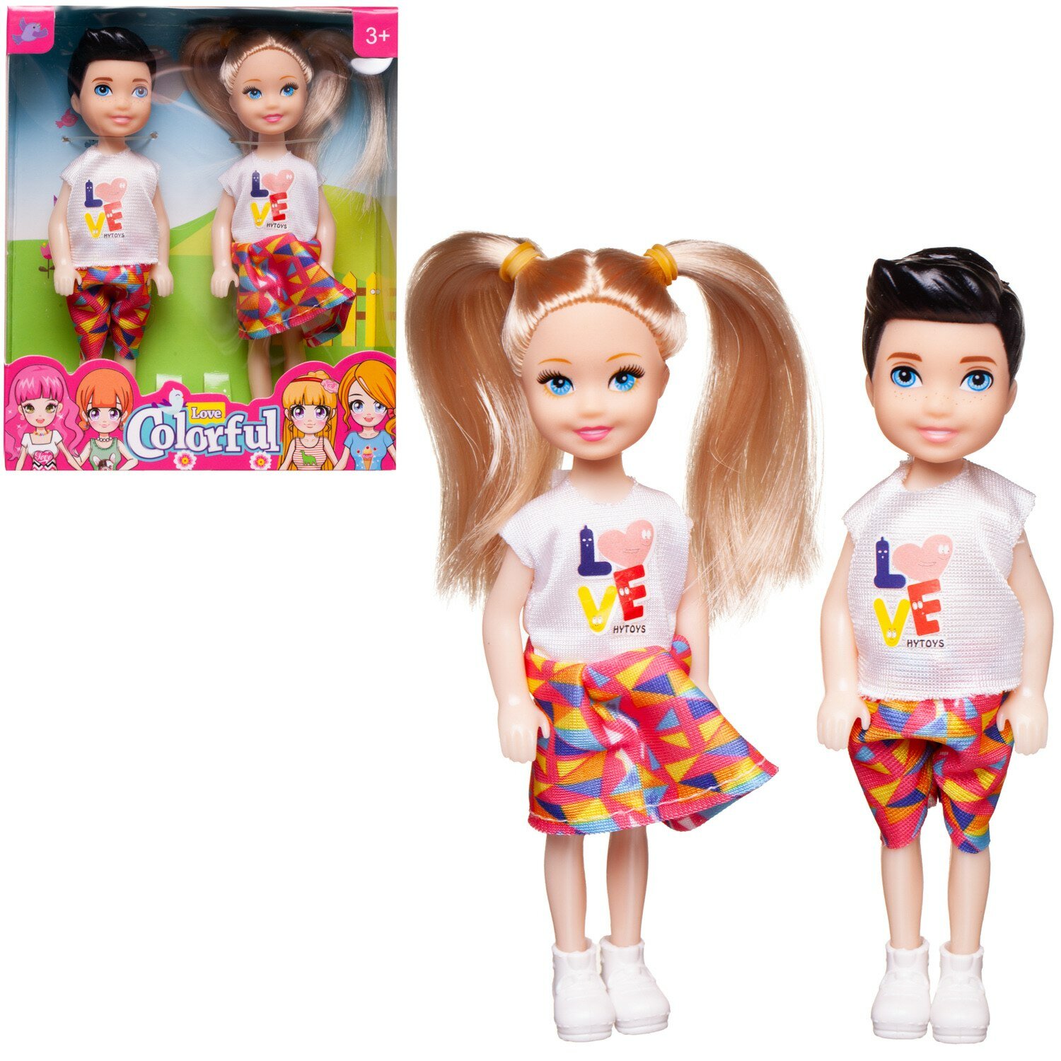 Игровой набор кукол Junfa Мальчик и девочка в разноцветной одежде 13 см WJ-35101/разноцветная