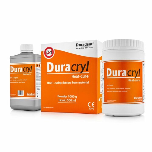 Зуботехническая пластмасса Duracryl Heat-cure Duradent, горячей полимеризации, прозрачно-розовая с прожилками, 1кг+500мл комплект