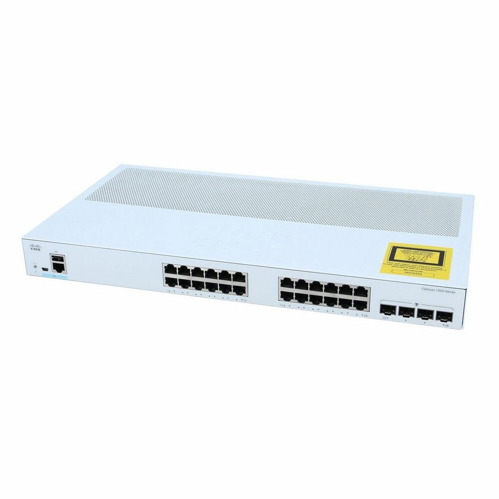 CISCO Коммутатор CISCO Catalyst 1000 24x 10/100/1000 Ethernet RJ-45 PoE+ ports and 195W PoE budget, 4x 10G SFP+ uplinks , Fanless, C1000-24P-4X-L C1000