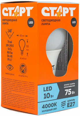 Старт Лампа LEDGLSE27 10W 40 WS